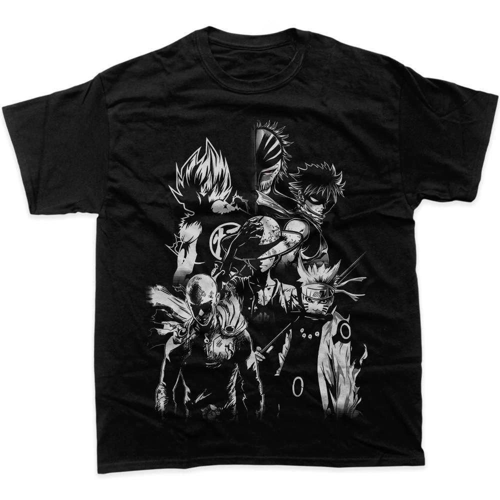 

Anime All-Stars Blue Flame Crossover Oversized T-Shirt, Dragon Ball x My Hero Academia x Fairy Tail x One-Punch Man Graphic Tee, Unisex Casual Top XXXL чорний