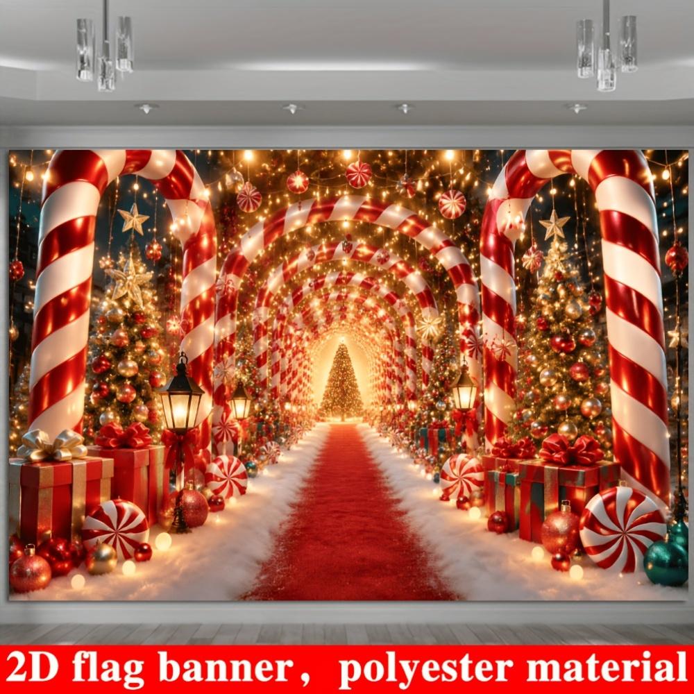 2D planar flag - Christmas festival theme background fabric with pattern featuring a red and white candy cane archwayzyc