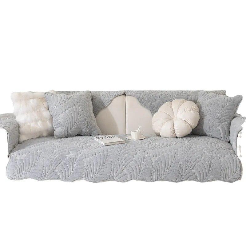 Copridivano in Peluche Spesso Antiscivolo Invernale Cuscino Color Crema Francese Tessuto Morbido Caldo tipo Asciugamano per Soggiorno
