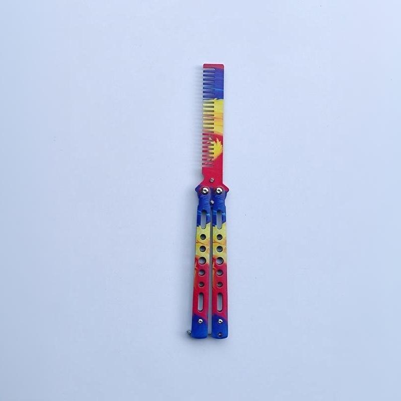 Metal Foldable Bladeless Butterfly Knife Comb Professional Tool for Hairdressing Salon Practice Training