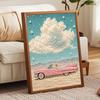 DIY Stretched Canvas Pearl Art Kit Pink Car Cloud Design 5D Sparkling Bead Painting Relaxing Hobby Gift for Home Decoration