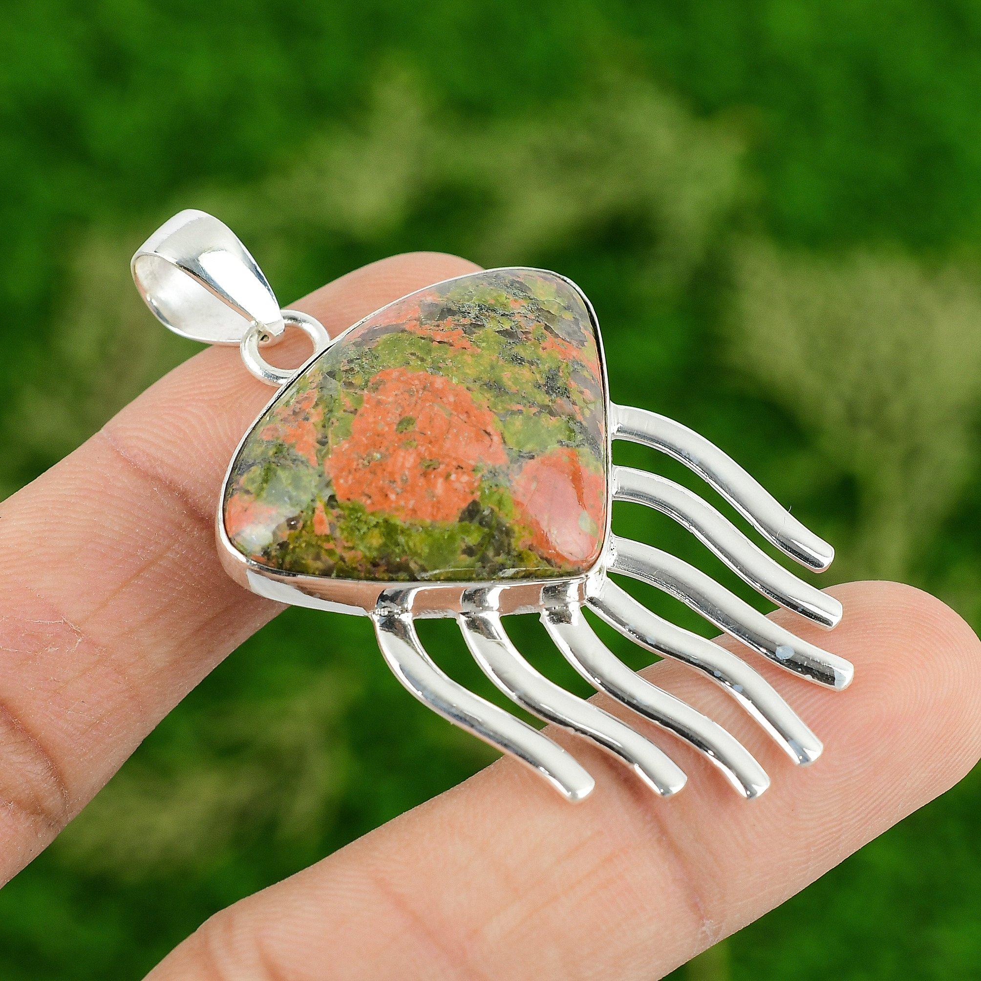 

Daughters Day Sale Pear Unakite Gemstone 925 Silver Sister Boho Pendant Jewelry