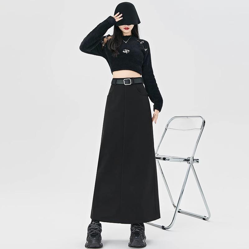 

Юбка миди из шерсти с высокой талией для женщин больших размеров – Приталенный крой, Разрез, Облегающий бедра дизайн, Идеально подходит для осени/зимы M