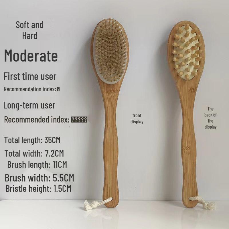 Long-Handled Wooden Bath Brush with Boar Bristles for Body and Back