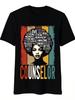 Counselor Afro African American Unisex Black History Month TShirt Round Neck Short Sleeve Tshirt Hal