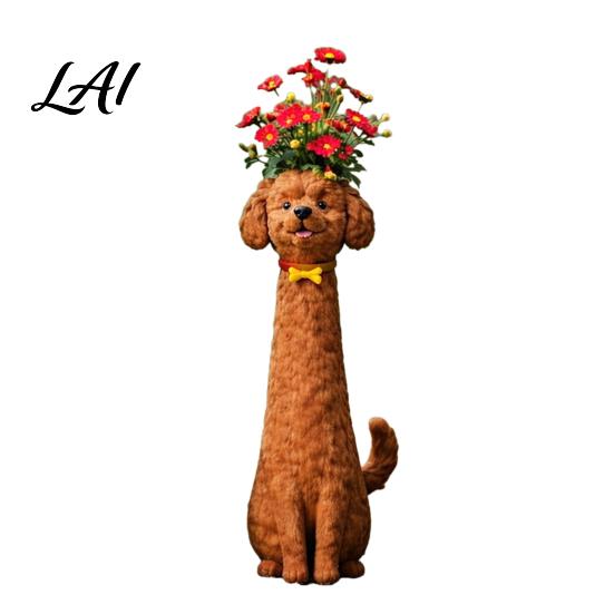 Unique Dog Gift Handcrafted Quirky Vase Whimsical Resin Dog-Shaped Flower Small for коричневый