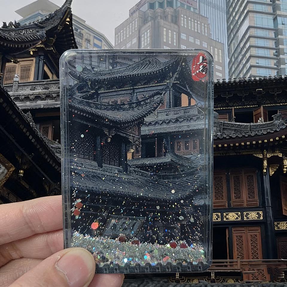 Shanghai Scenic Glitter Acrylic Refrigerator Magnet - Popular Cultural & Creative Design