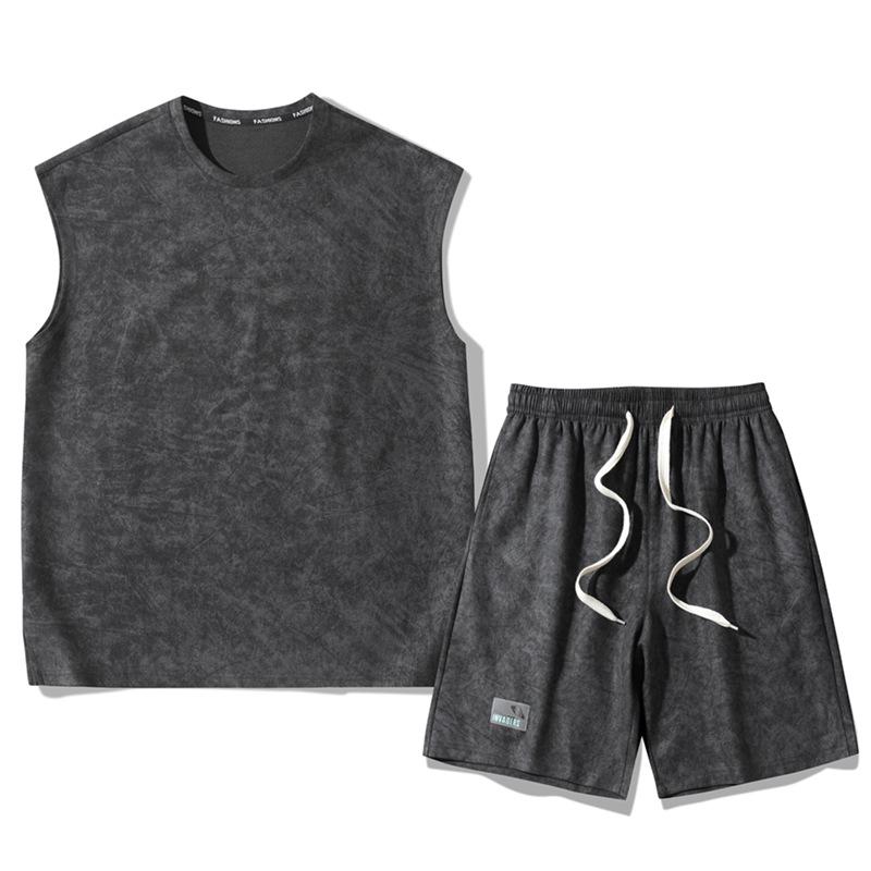 2025 Herren Übergröße Batik 2-teiliges Set: Sommerweste & Shorts Freizeitanzug