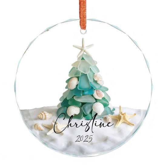 Sea Glass Christmas Ornaments Handcrafted Coastal Xmas Tree Ornament with Starfish Seashell Decor for Sea Lovers Holiday Party Decor