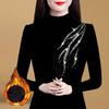 Autumn Winter Women Diamonds Fleece Black Slim T-Shirt Version Fashion Half High Neck Big Size Thicken Casual Long Sleeve Tops
