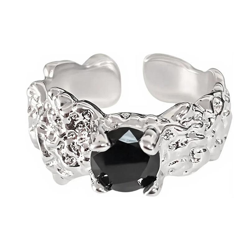 Punk Personality Dark Wind Black Zircon Irregular Opening Ring Female Niche Design Exquisite Stacked Ring Female
