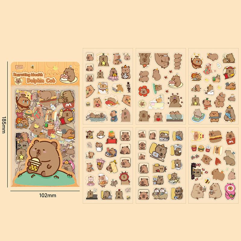 6Sheets/Pack Cute Cartoon Capybara Stickers Transparent Waterproof Stickers School Supplies Diary Decoration Stickers Stationery