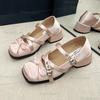 Fashion Mid Heel Belt Buckle Bow Square Toe Women's Lolita Shoes Chunky Heels Women Mary Jane Shoes Size 35-40 Elegant Zapatos De Mujer
