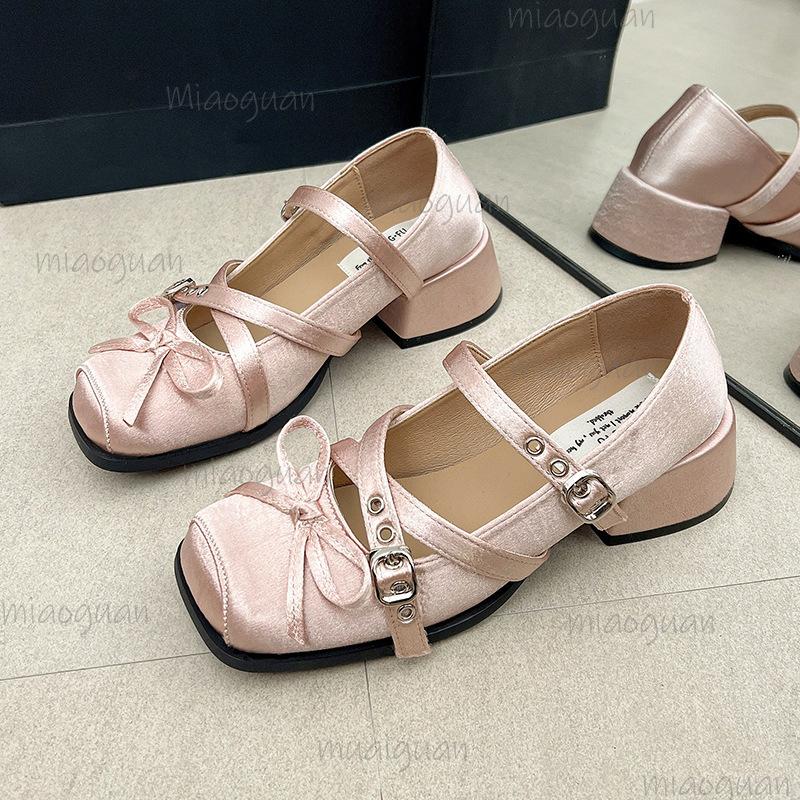 Fashion Mid Heel Belt Buckle Bow Square Toe Women's Lolita Shoes Chunky Heels Women Mary Jane Shoes Size 35-40 Elegant Zapatos De Mujer