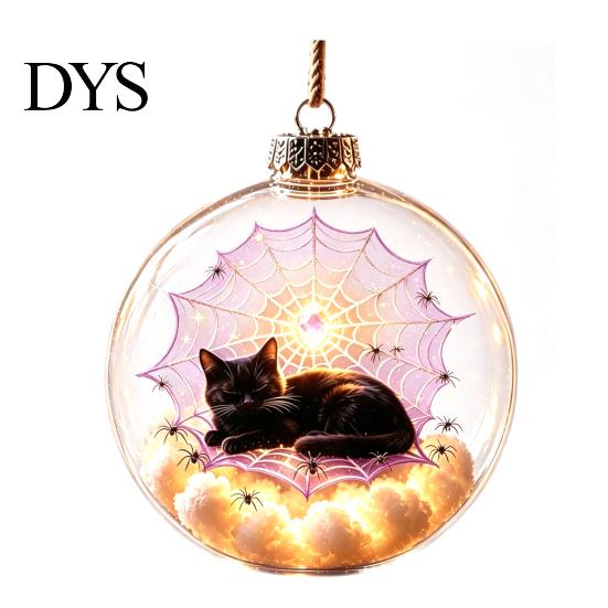 Transparent Spherical Pendants Halloween Ball Ornament, Clear Sphere Decoration with Black Cat Bat Themed Party Favors Skeleton, Festive Hanging