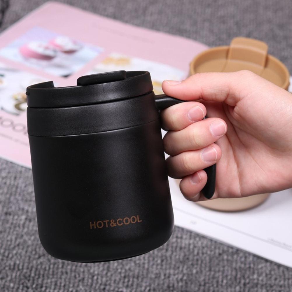 Doppelwandige Edelstahl Vakuumisolierte Kaffeebecher Tasse mit Henkel für Zuhause Büro Schwarz 350ML