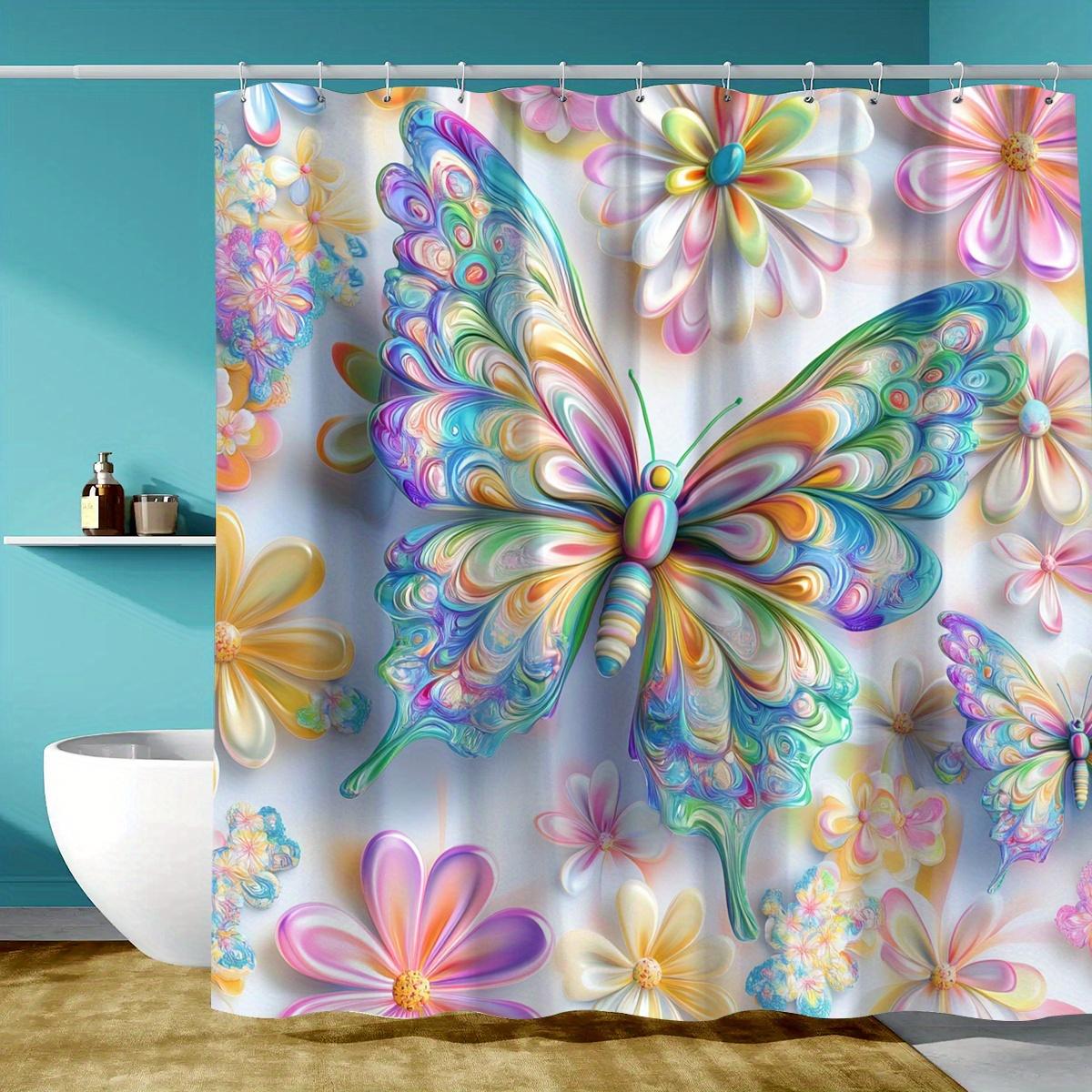 

1 Pack Bright Butterfly And Floral Print Shower Curtains - Suitable For Modern Bathroom Decor, Four Seasons Home Curtains W60H190(CM)-1 Pcs