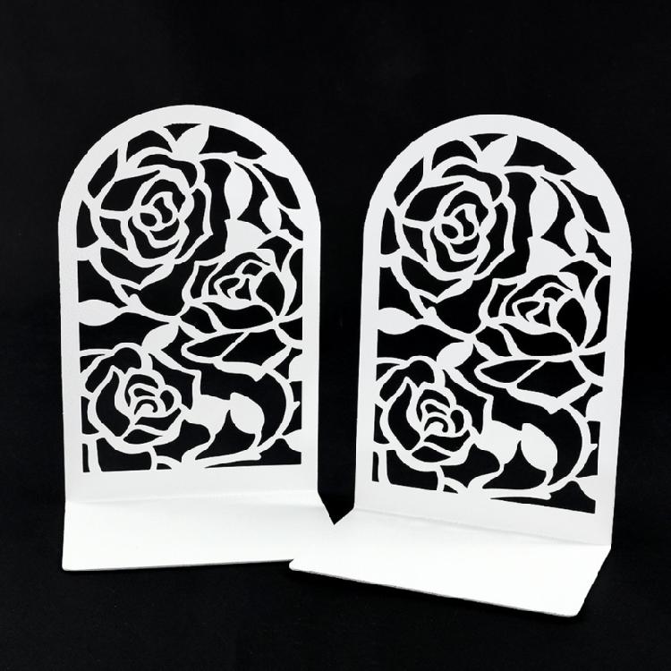 Modern Rose Themed Metal Bookends Easy To Clean Surfaces For Efficient Desktop Organization