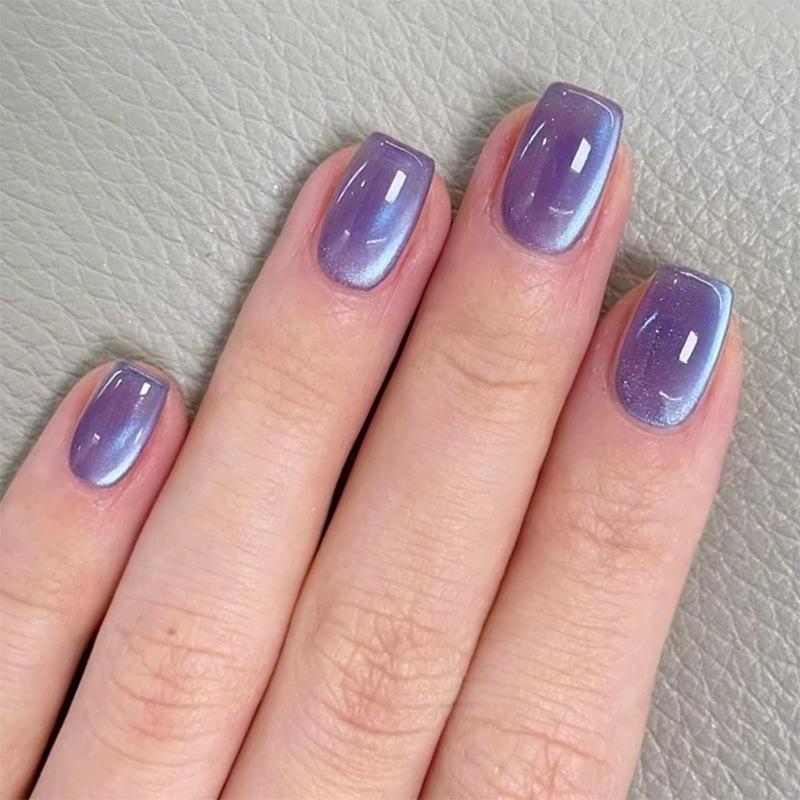 

Purple Flash Cat Eye Nude Manicure Glass Light Press-On Nail Tips
