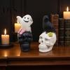Spooky Atmosphere Props Gothic Halloween Skull Figurine, Ghost/Raven on Statue, Dark Aesthetic Room Decor Resin Tabletop Ornament for Desk,