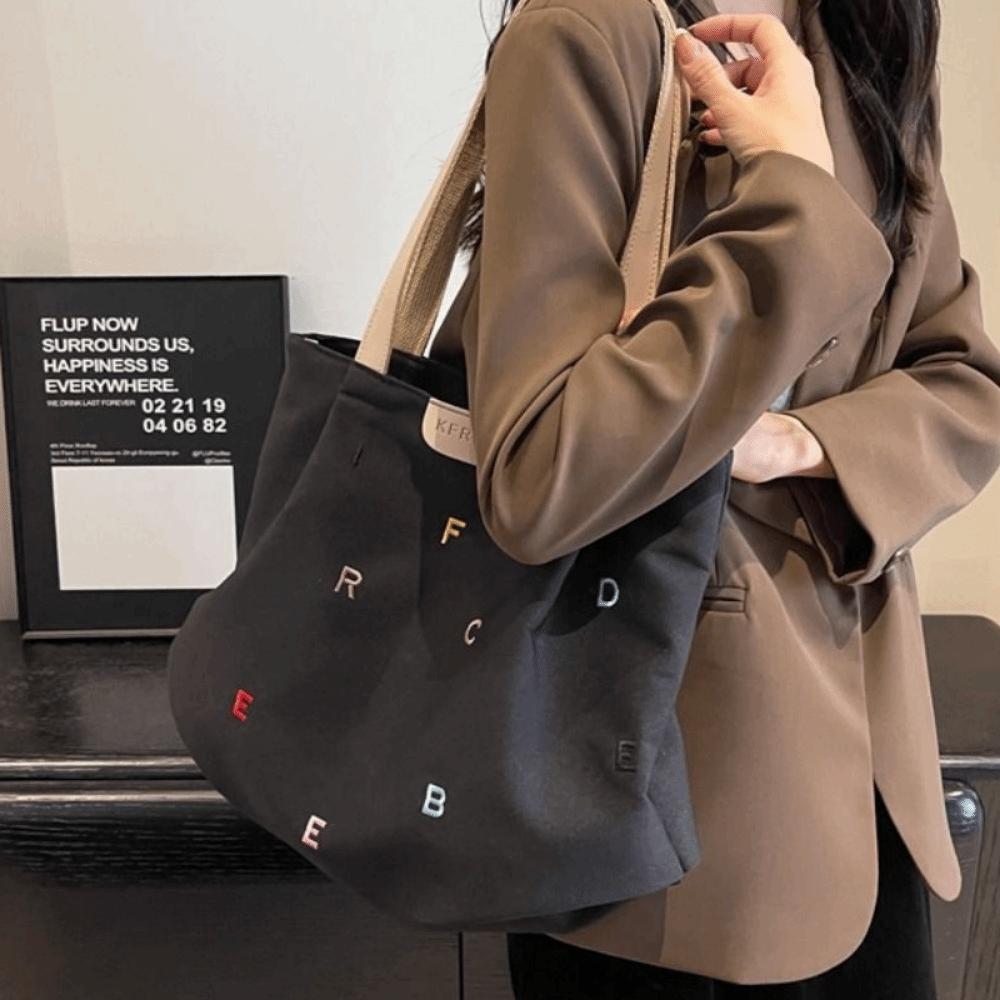 Simple Embroidery Letter Handbag Inner Pocket Elegant Shoulder Bag  Student Class