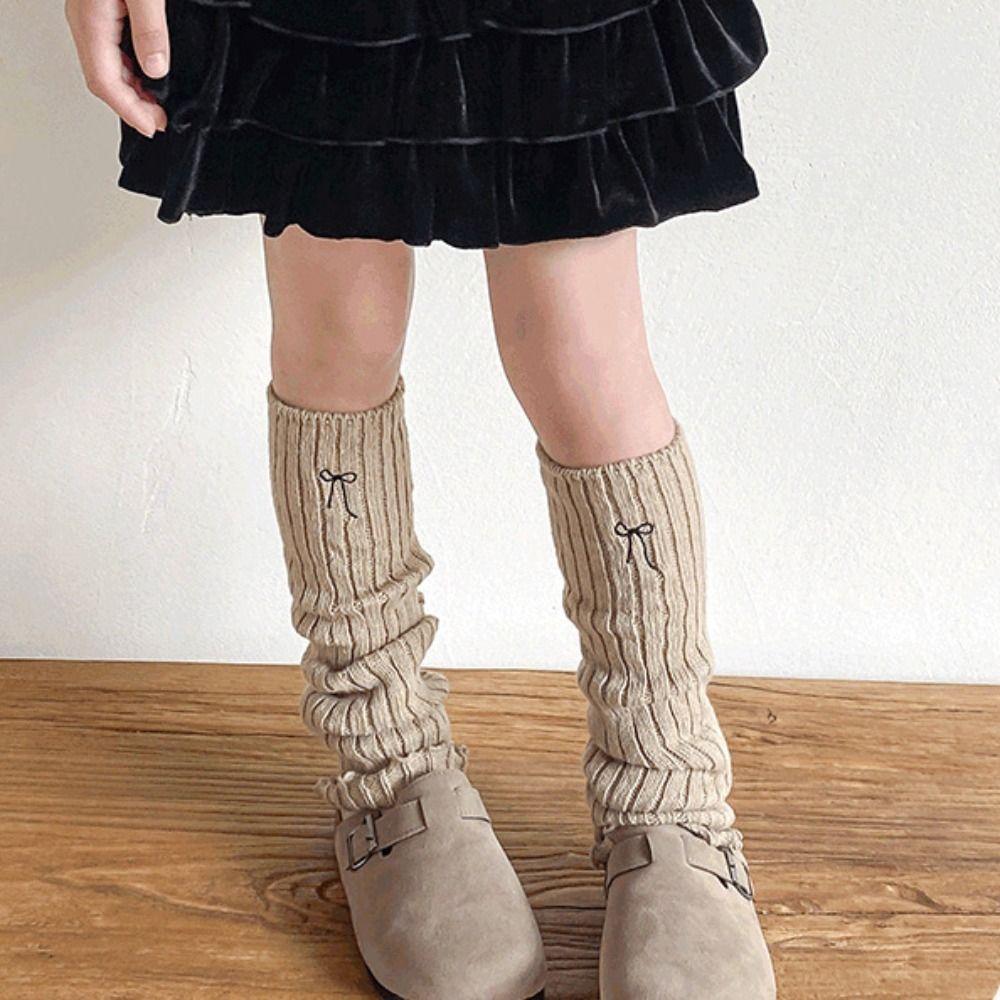 Harajuku Children's Leg Warmers JK Embroidery Bow Socks Kawaii Knitted Leg Cover  Children's