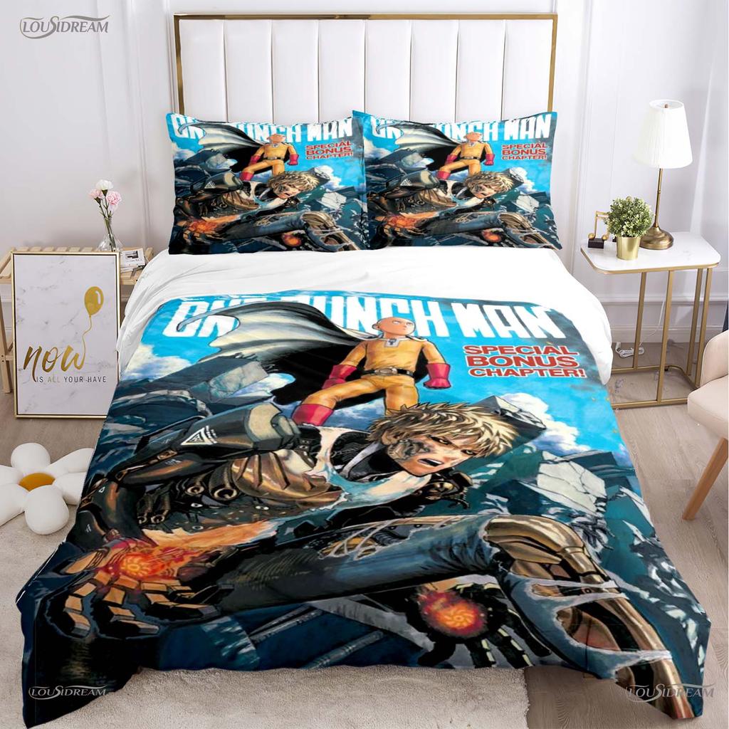 Casal One Punch Man All Season Duvet Cover Comforter Bedding Set Soft Quilt Cover and Pillowcases Teens Single/Double/Queen/King