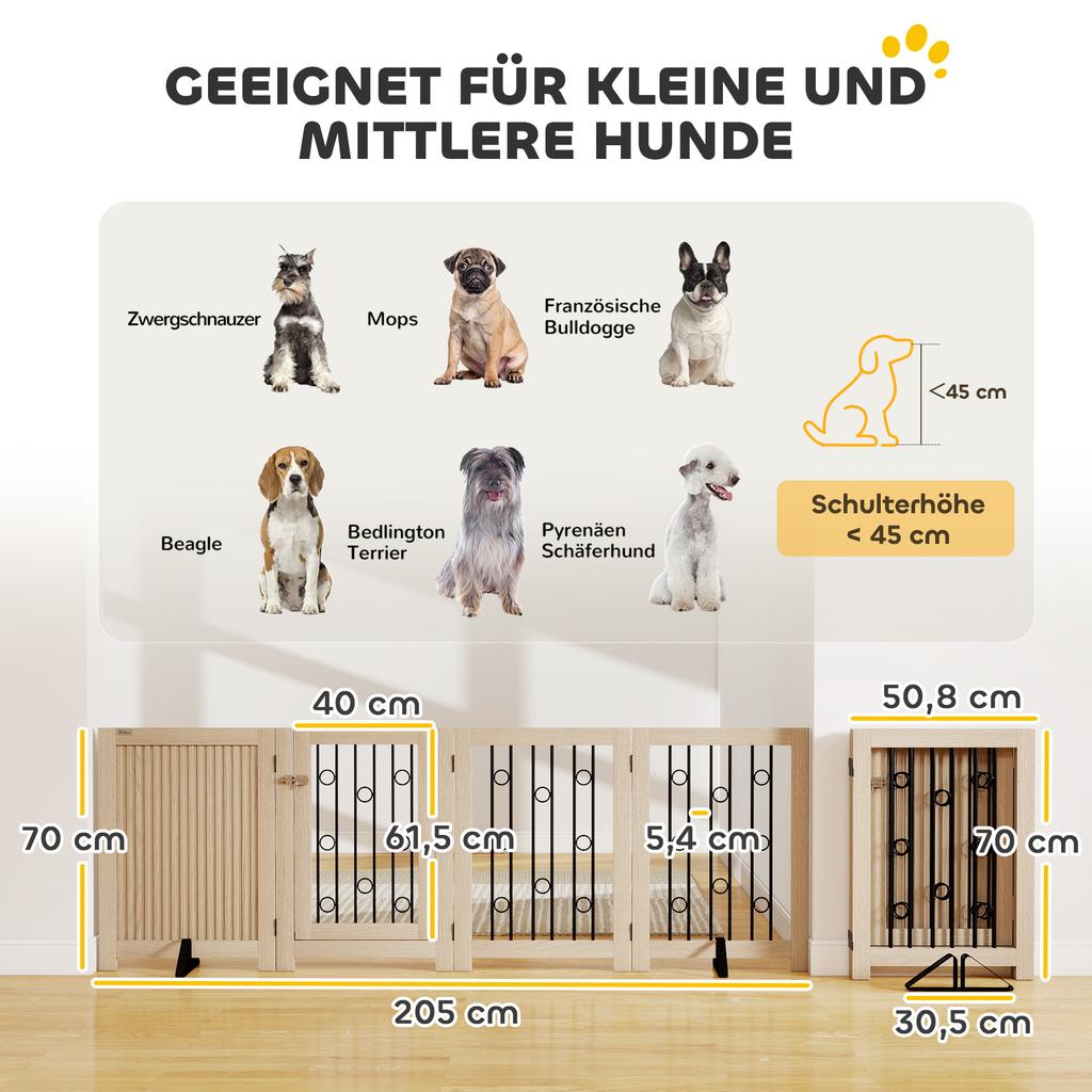 4 Panel Freestanding Pet Gate, Indoor Dog Barrier with Lockable Door, Support Feet, 360 Degrees Flexible Hinges, Oak