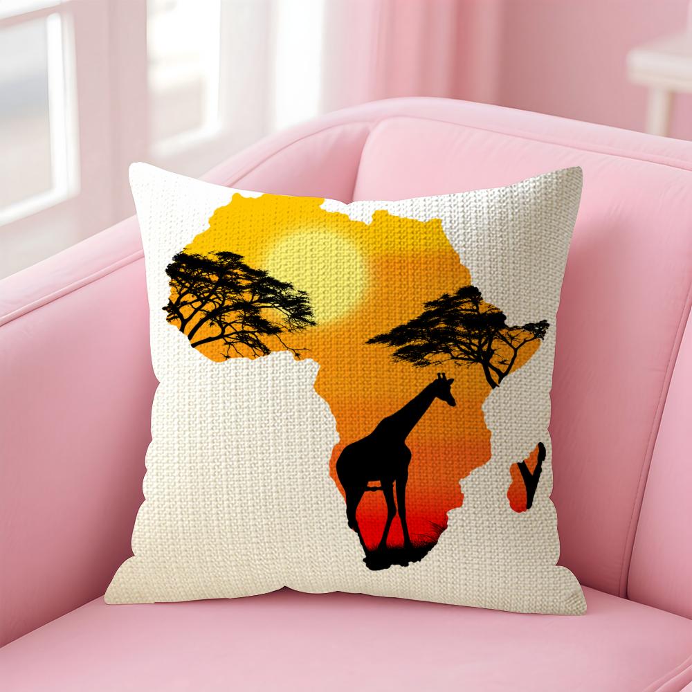 Map Of Africa Geometrics Cushion Cover Natural Linen Organic Fabric DoubleSided Printing Sofa Home Decor Gift Pillow Case