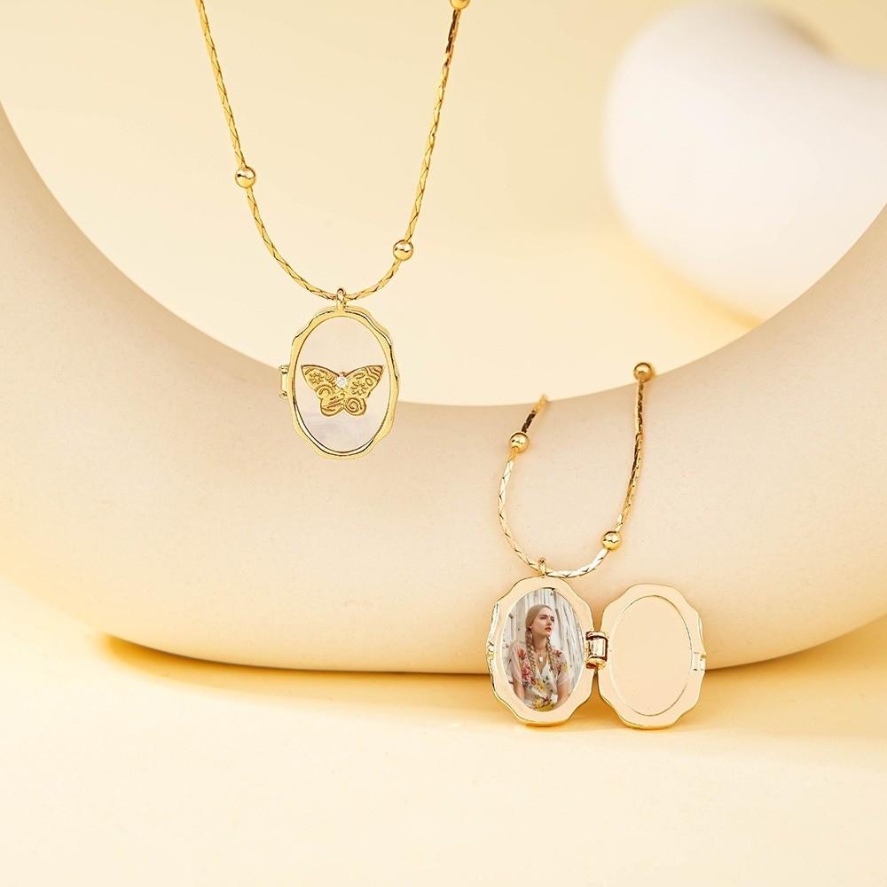 Zircon Photo Box Pendant Foldable Design Couple Chain Pendant Personalized DIY Accessories Gifts