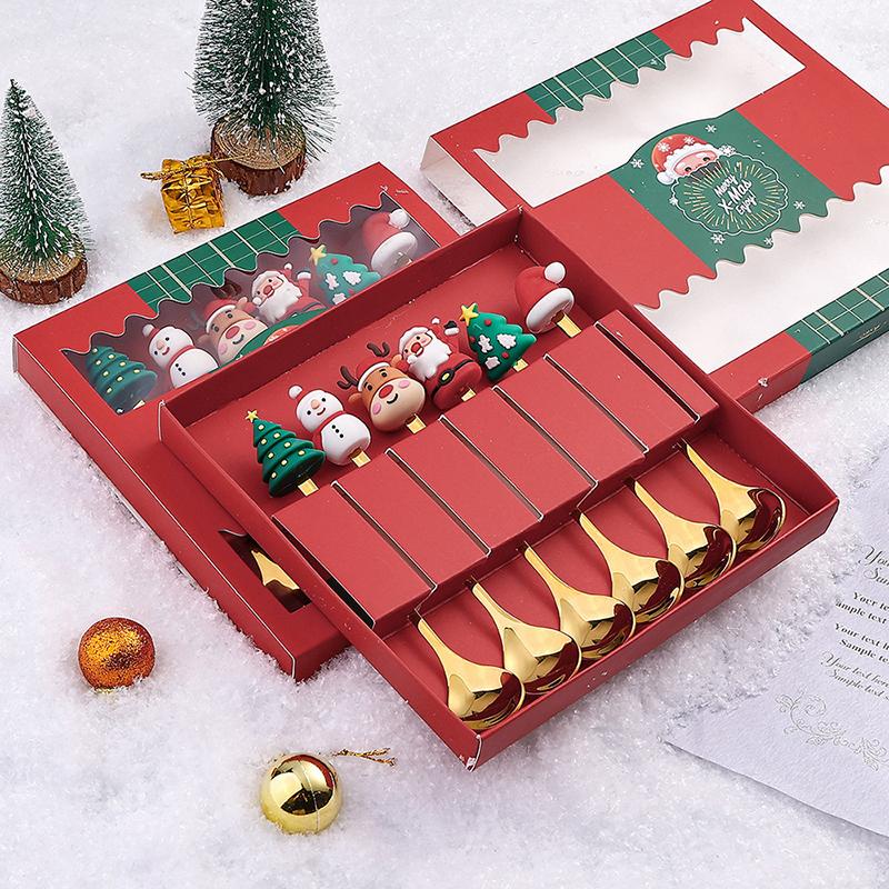 Christmas Fork And Spoon Set Stainless Steel Creative Tableware Coffee Tea Dessert Forks And Spoons Gift Set