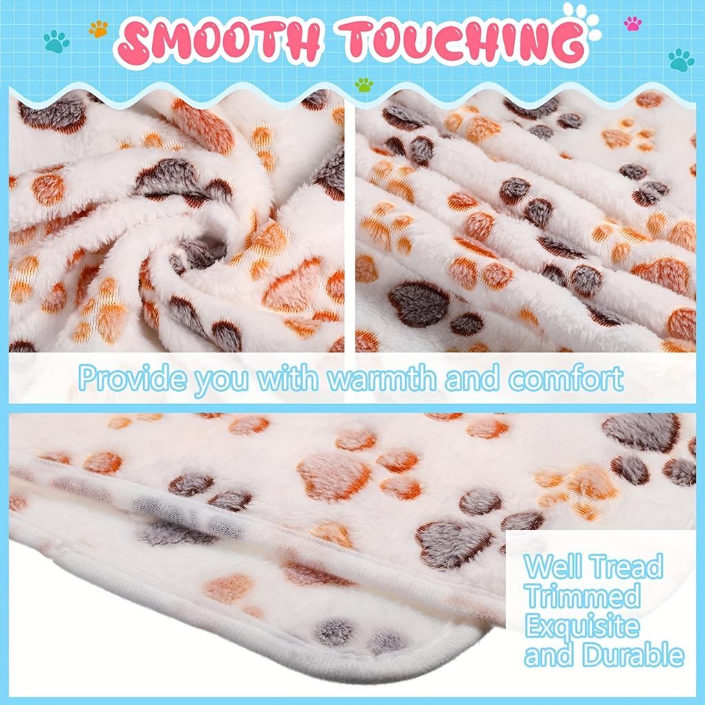 Cozy And Cute Pet Blanket - Warm Coral Fleece Blanket with Adorable Paw Prints for Winter