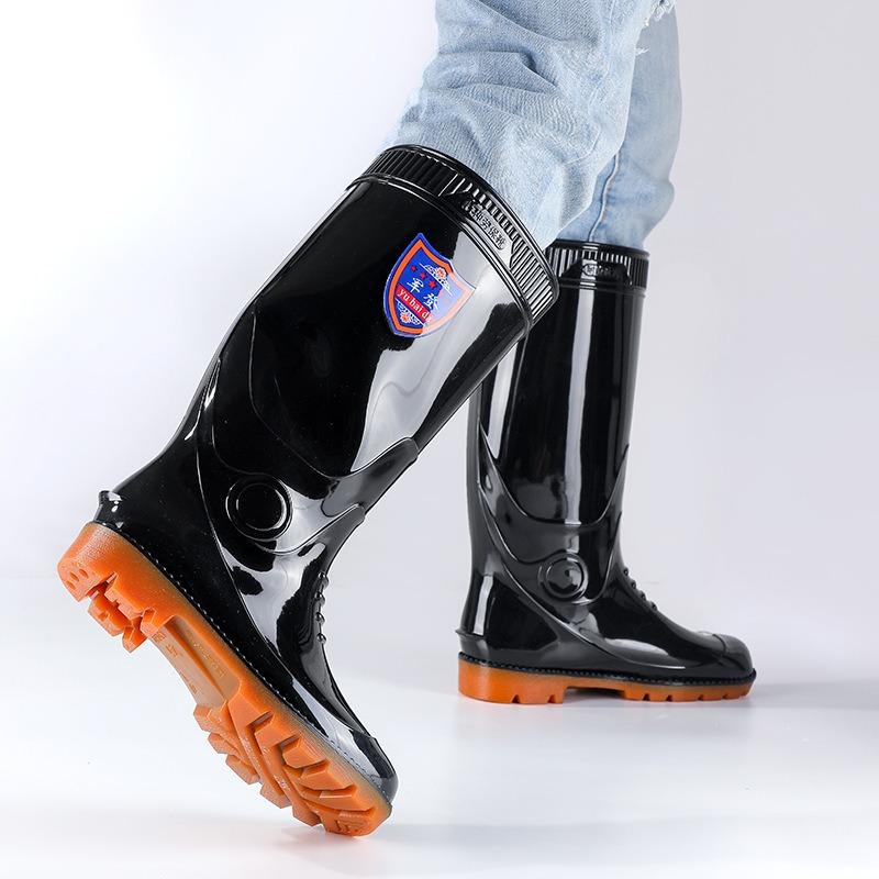 Work shoes high tube thickened rubber shoes non-slip rain boots waterproof and oil-proof kitchen shoes wear-resistant tire sole men's water shoes