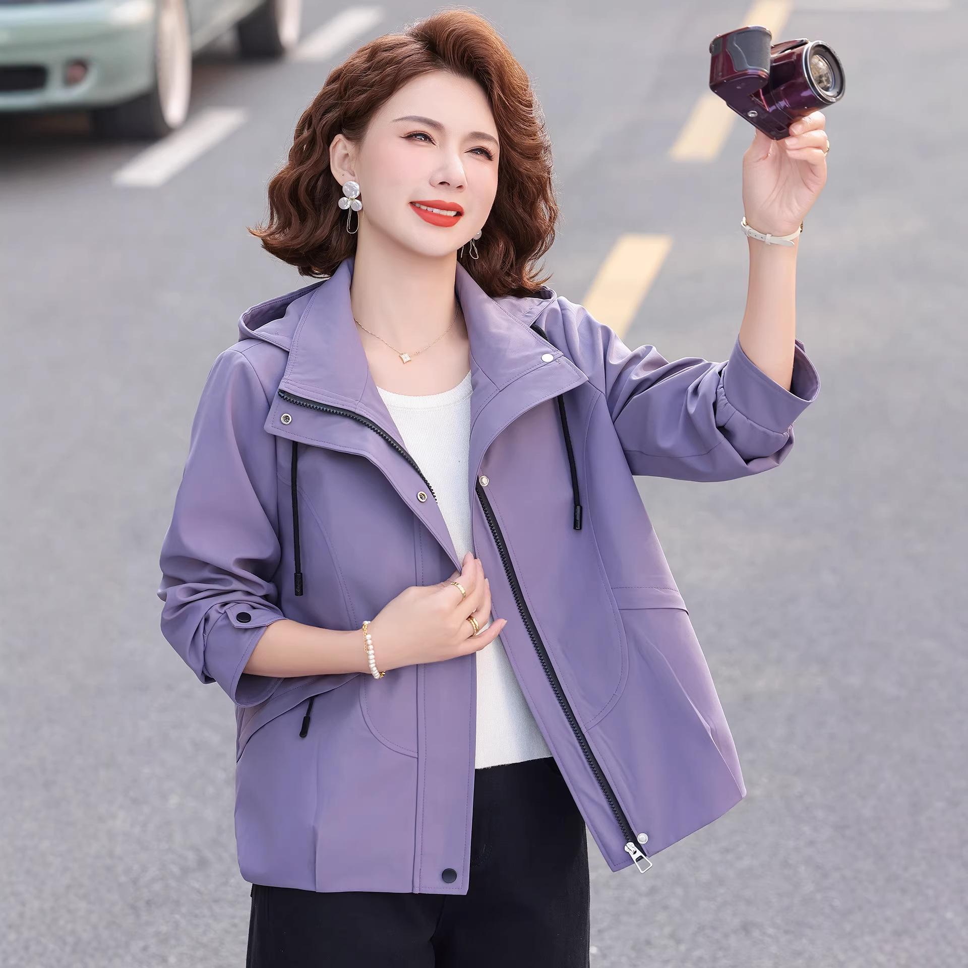 

Mother s Day Hooded Spring Jacket: Stylish and Casual Top for Middle-aged and Elderly Moms 3XL (120-135 jin) светло-фиолетовый