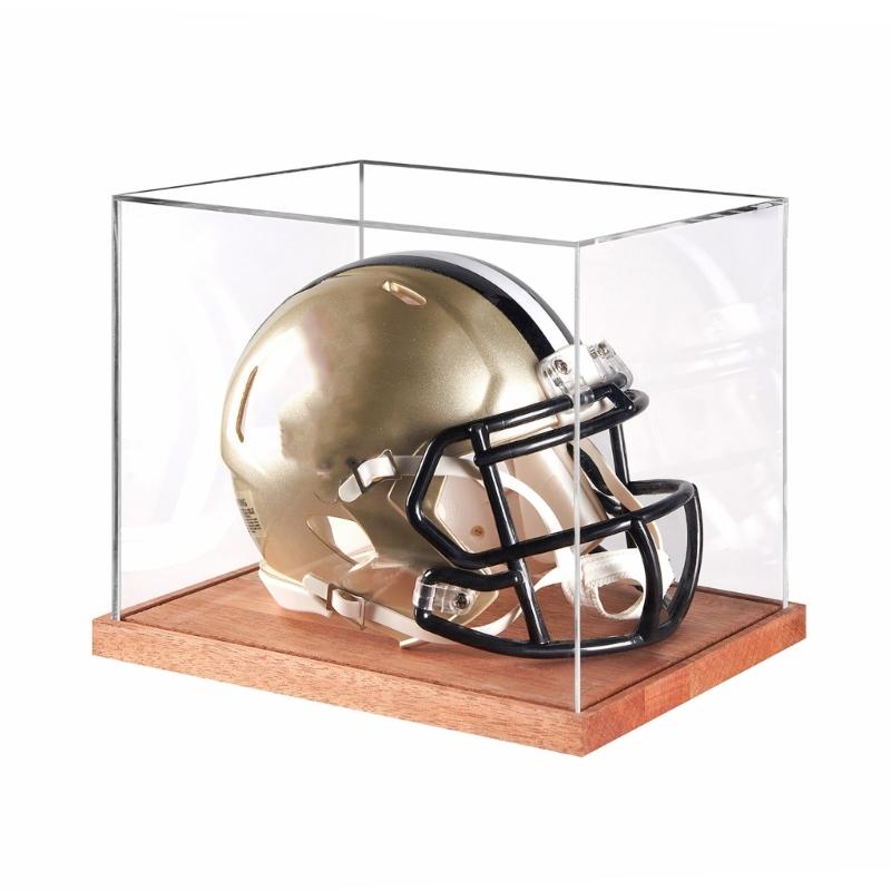 Unique Clear Helmet Display Box with Wood Base Football Helmet Display Case for Football Baseball Motorcycle Helmets