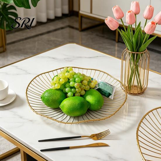 Luxury Dining Table Decor Household Fruit Plate Thickened Iron Bowl with Large-Capacity Draining Design for Elegant Kitchen Holder Counter Anti-Rust
