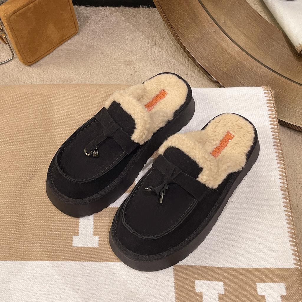 Damtjockbottnade pälstofflor Inomhus Utomhus Varma Höst Vinter Halvtofflor Snökängor Casual