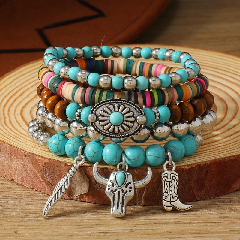 New Turquoise Wood Beads Beaded Alloy Accessories Elastic Line Men's Bracelet
