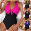 One Pieced Swimsuit for Women Breathable Swimwear Solid Color Contrasting Bathing Suit Beachwear Backless Design