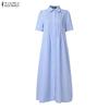 ZANZEA Vestido largo casual para mujer con cuello vuelto y manga corta