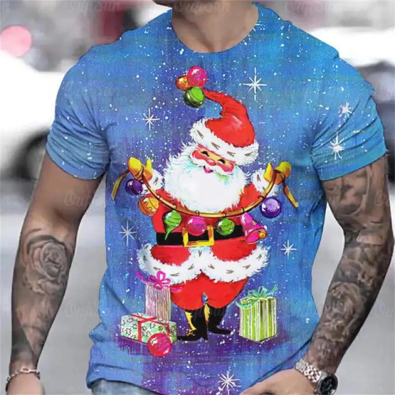 Christmas snowman pattern 3D printed T-shirt casual short sleeved summer round neck T-shirt