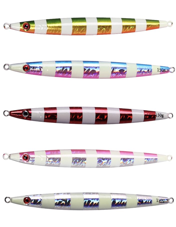 

Lure Luminous Metal Slow Jigging for Sea and Tuna 5-Color Set, Jigs, Long-Distance Casting, Bluefish, Yellowtail, Hairtail, Flounder, Bass, (250g)