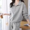Casual Sportswear Two-piece Set - Spring/Autumn Simple Collar Pullover and Loose-waist Long Pants for Women's Outfit