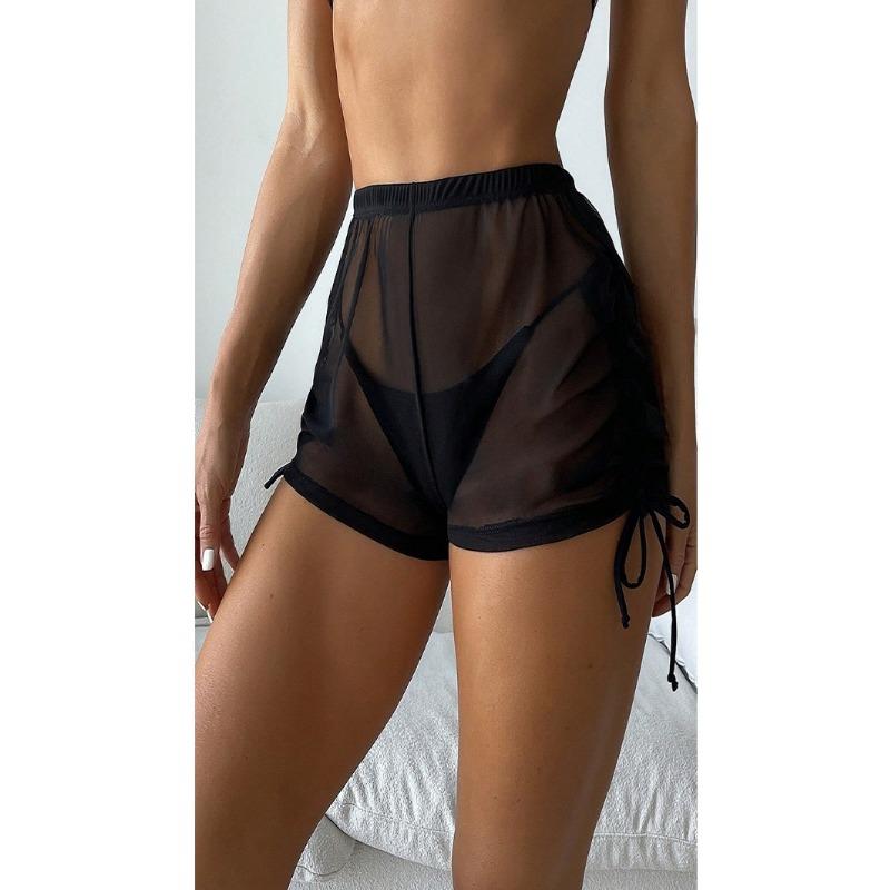 Women Solid Color Tie Side Bikini Swim Shorts