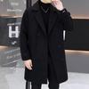 Trendy Men's Mid-Length Woolen Coat with Korean Style Suit Collar