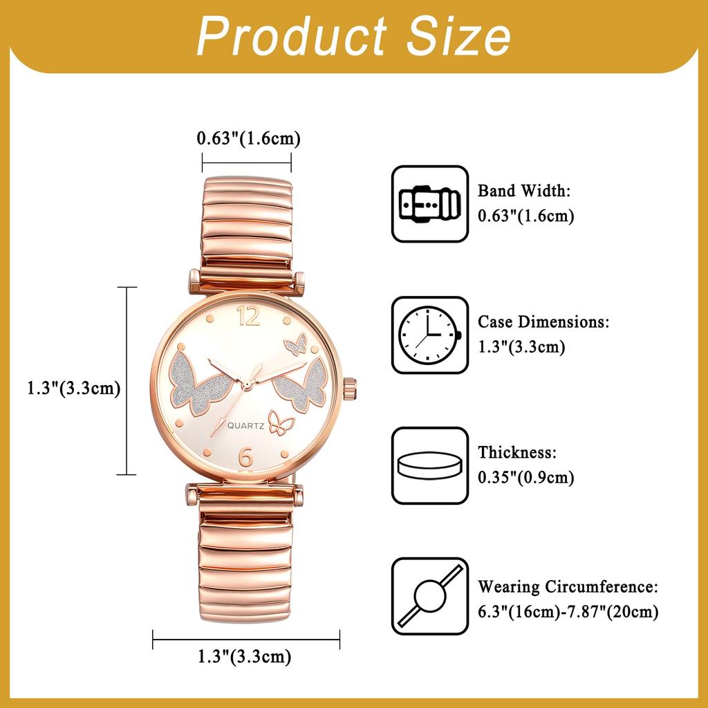 Watch Butterfly Analog Stainless Steel Elastic Stretch Band Arabic Sunray Party Gift for White Friend Women's Charm Quartz, Sparkling, Bangle,