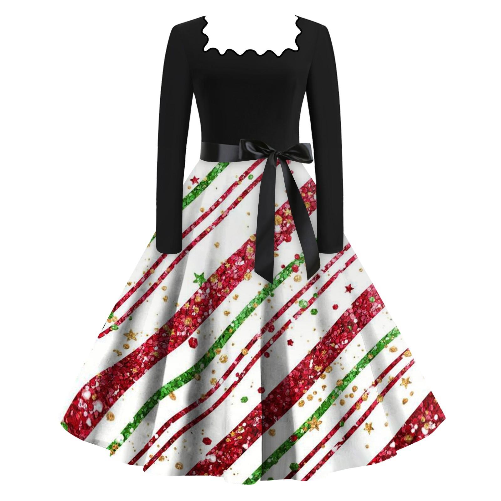 

Женские повседневные модные платья с длинными рукавами и рождественским принтом с квадратным вырезом в винтажном стиле S розовый