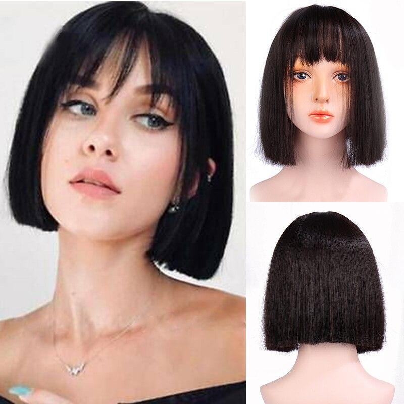 LUPU Lolita Black Pink Wigs Synthetic Hair Short Straight Bob Wigs With Bangs Female Green Cosplay Wigs For Black Women