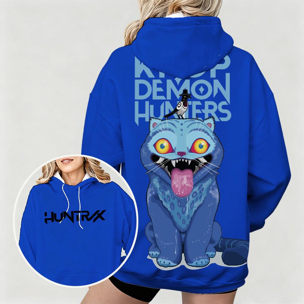 Hot Women's Oversized Hoodie with KPop Demon Hunters Bold Derpy & Bird Graphic Print Dual Side Art Design for Casual Daily Wear