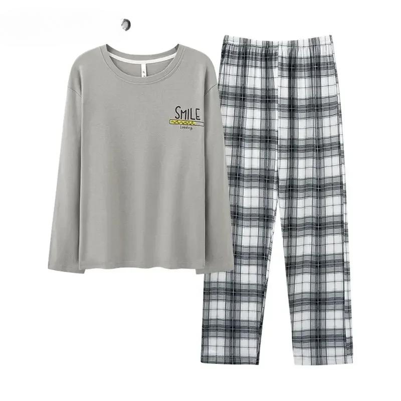 Βαμβακερή Πιτζάμα Σετ Κομψό Μινιμαλιστικό Στυλ Πιτζάμες Μεγάλο Μέγεθος Φόρμα Σπιτιού για Αγόρι Φθινόπωρο Χειμώνας Ανδρική Καθημερινή Ρόμπα